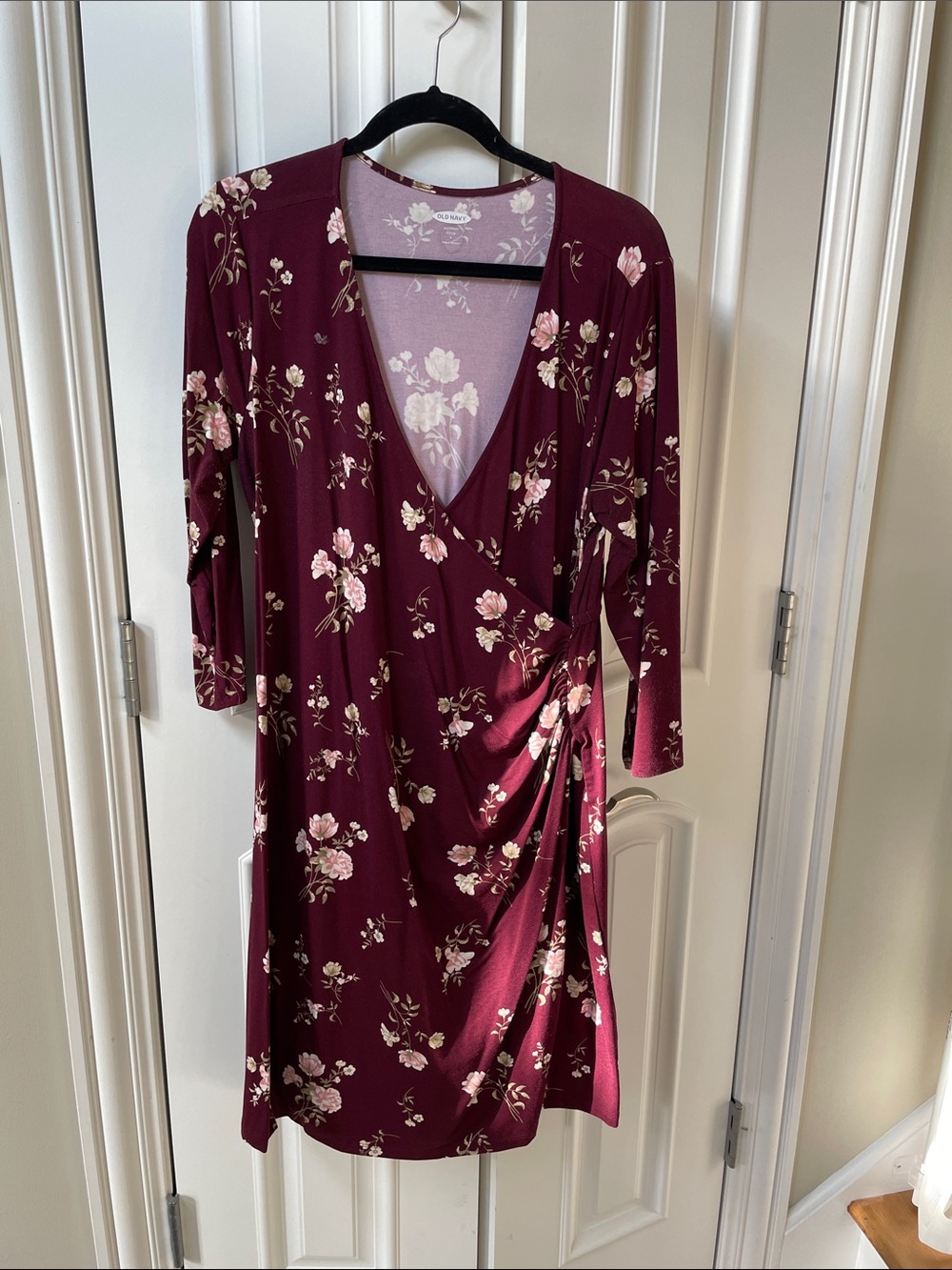 Old Navy Burgundy Floral Wrap Midi Dress